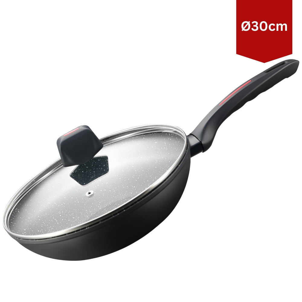 30cm Marble Non-Stick Wok Pan, Induction-Compatible