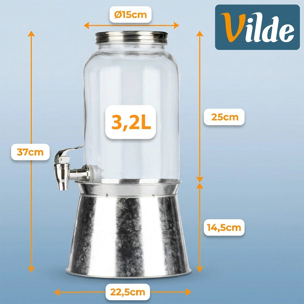 3.2L Glass Beverage Dispenser with Tap and Stand