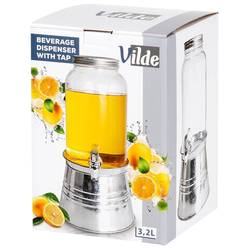 3.2L Glass Beverage Dispenser with Tap and Stand