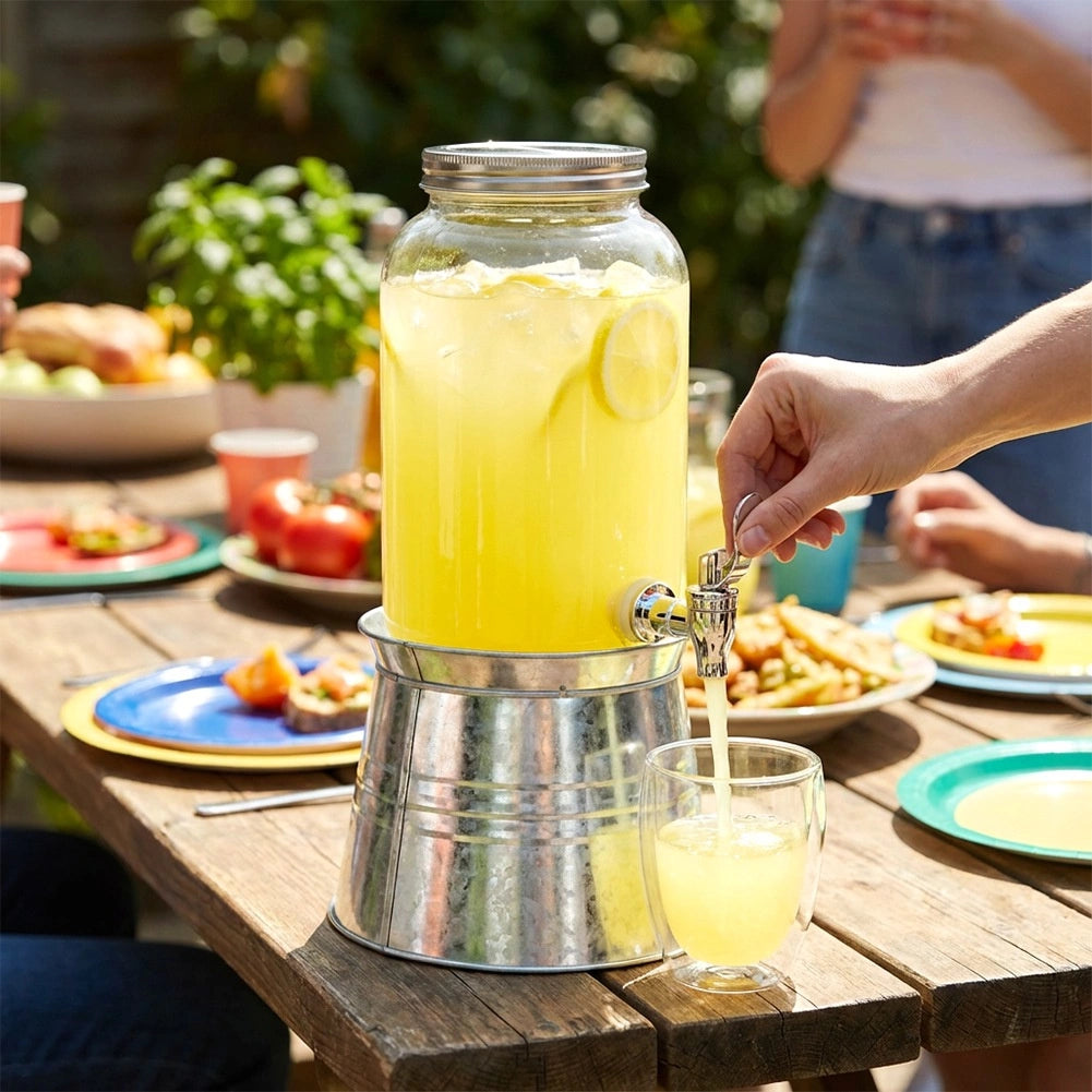 3.2L Glass Beverage Dispenser with Tap and Stand