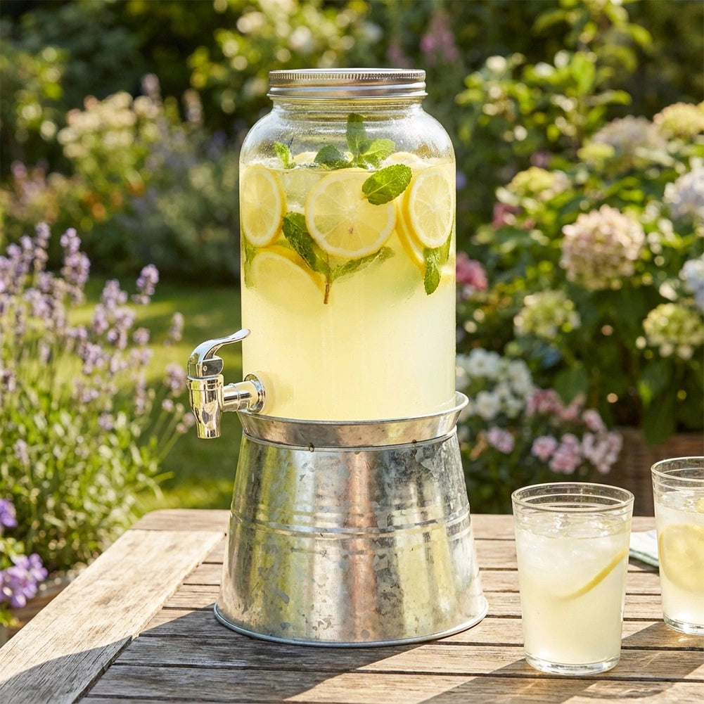 3.2L Glass Beverage Dispenser with Tap and Stand