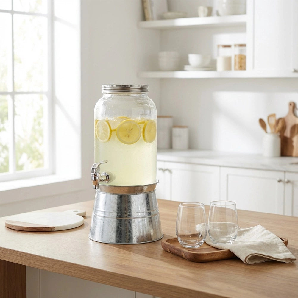 3.2L Glass Beverage Dispenser with Tap and Stand
