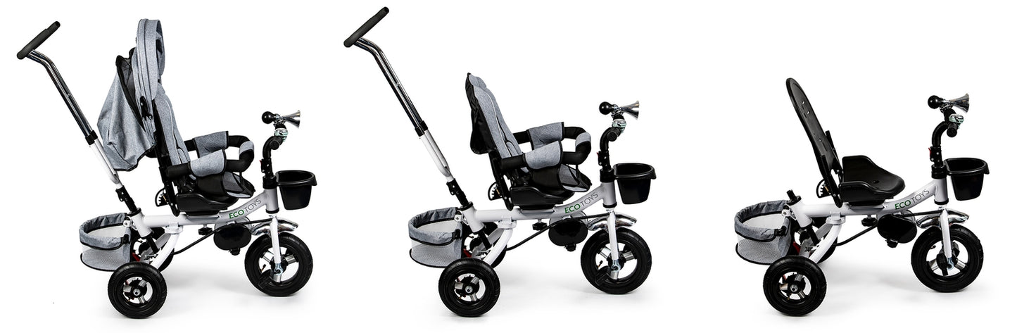 360° Rotating Tricycle Deluxe with Canopy Grey ECOTOYS
