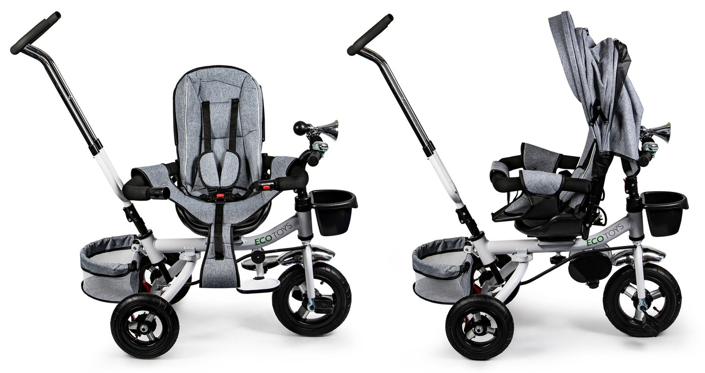 360° Rotating Tricycle Deluxe with Canopy Grey ECOTOYS