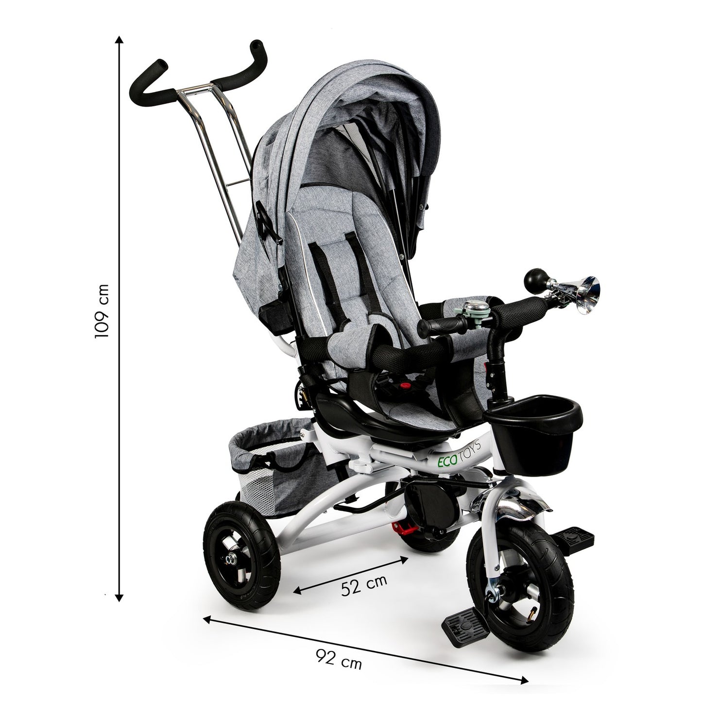 360° Rotating Tricycle Deluxe with Canopy Grey ECOTOYS