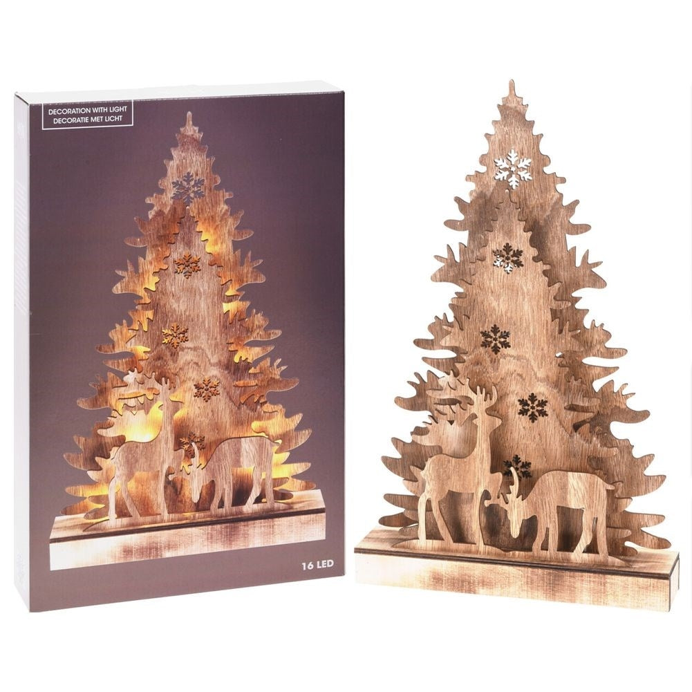 3D Wooden Christmas tree with LED lighting - 38 cm