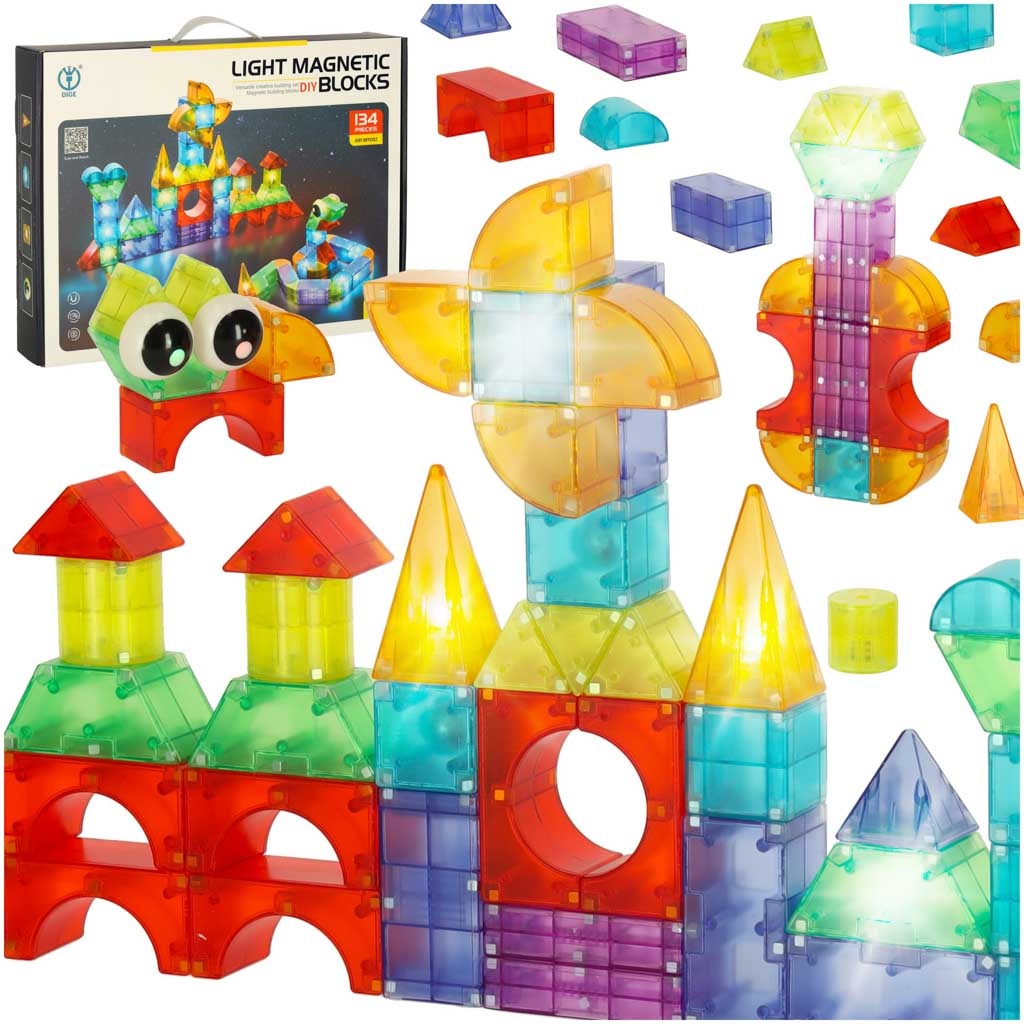 3D construction magnetic blocks LED glowing 134 el