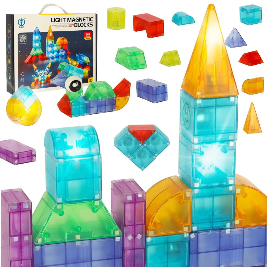 3D construction magnetic blocks LED glowing 64 el