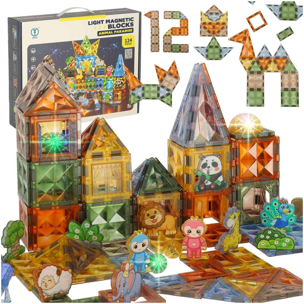 3D construction magnetic blocks glowing animal park 124 el.