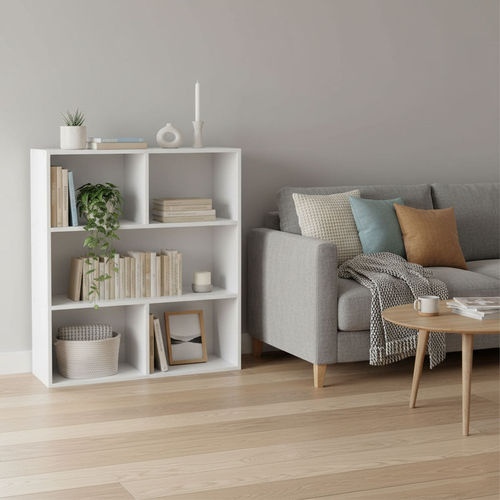 3-Level White Shelf, Laminated Chipboard, 87x87x24 cm