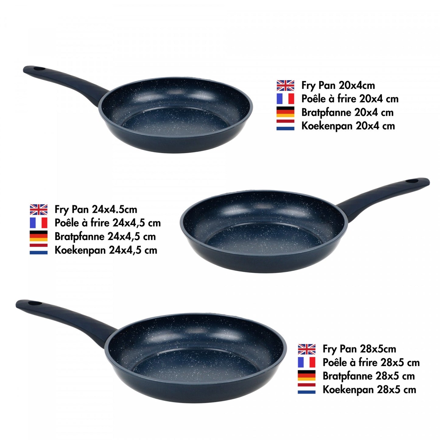 3-Piece Marble Coated Non-Stick Frying Pan Set, Blue