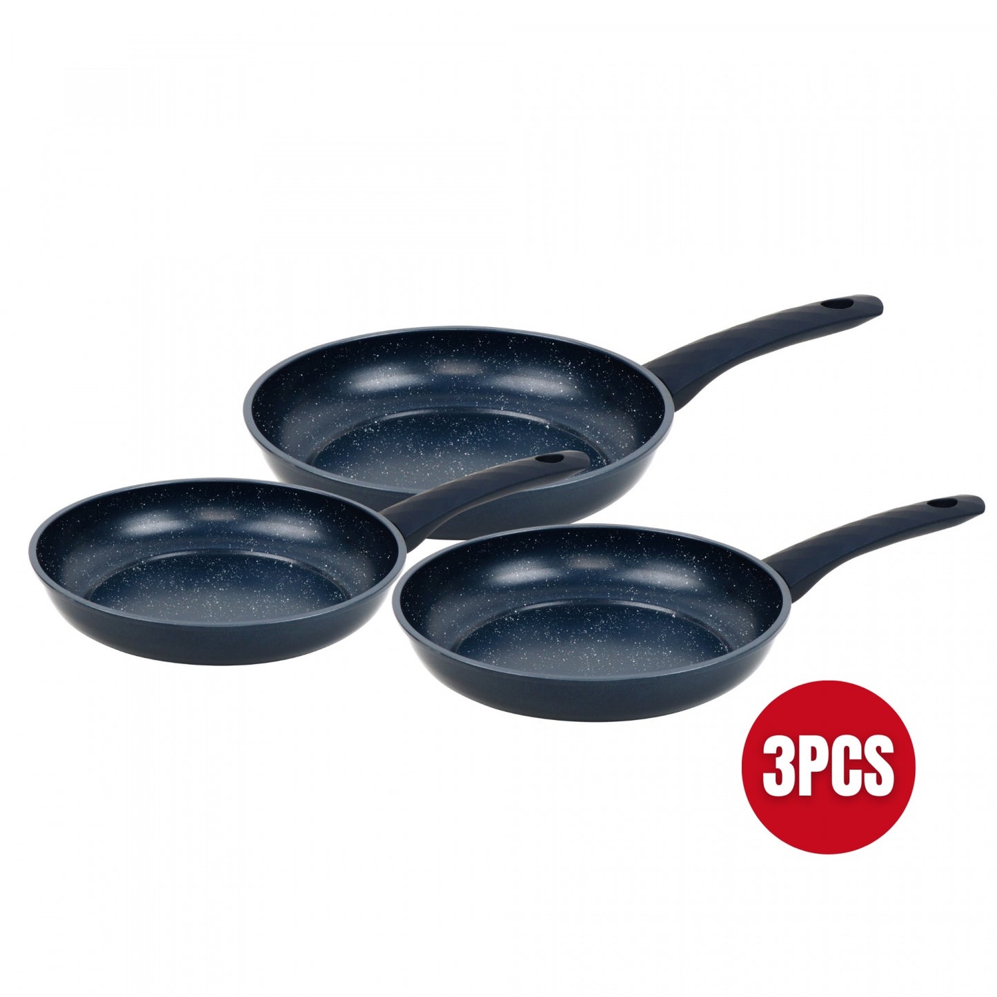 3-Piece Marble Coated Non-Stick Frying Pan Set, Blue