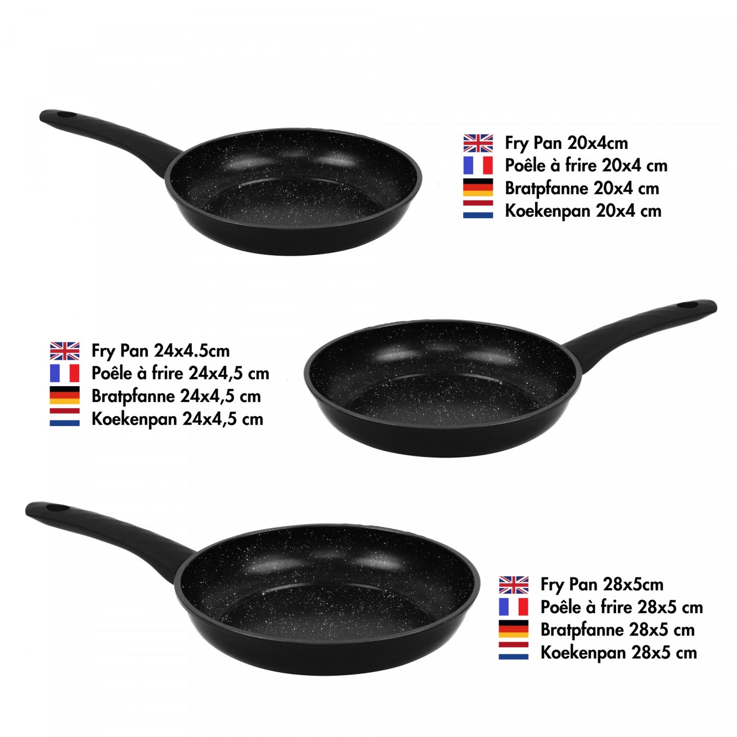 3-Piece Marble Coated Non-Stick Frying Pan Set