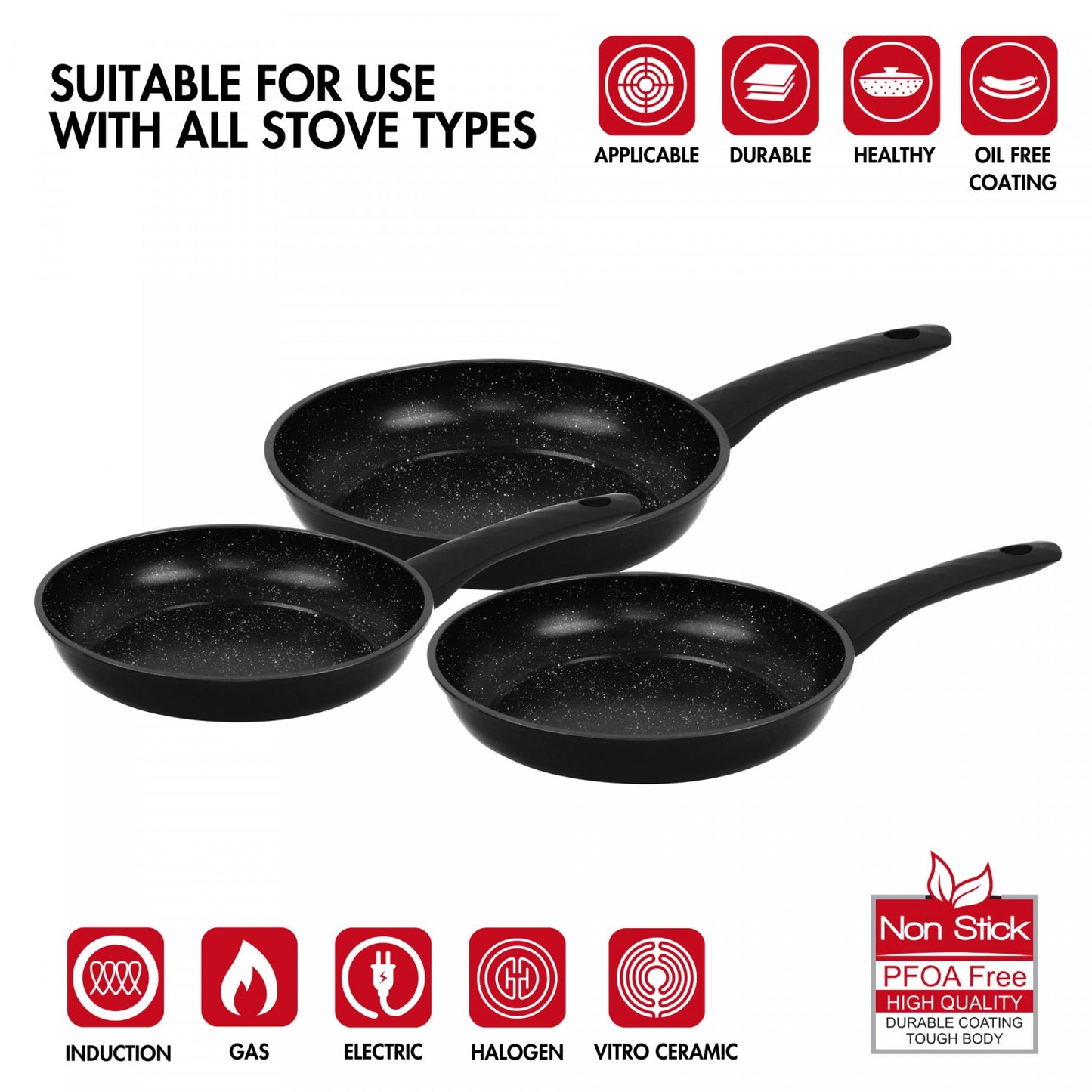 3-Piece Marble Coated Non-Stick Frying Pan Set