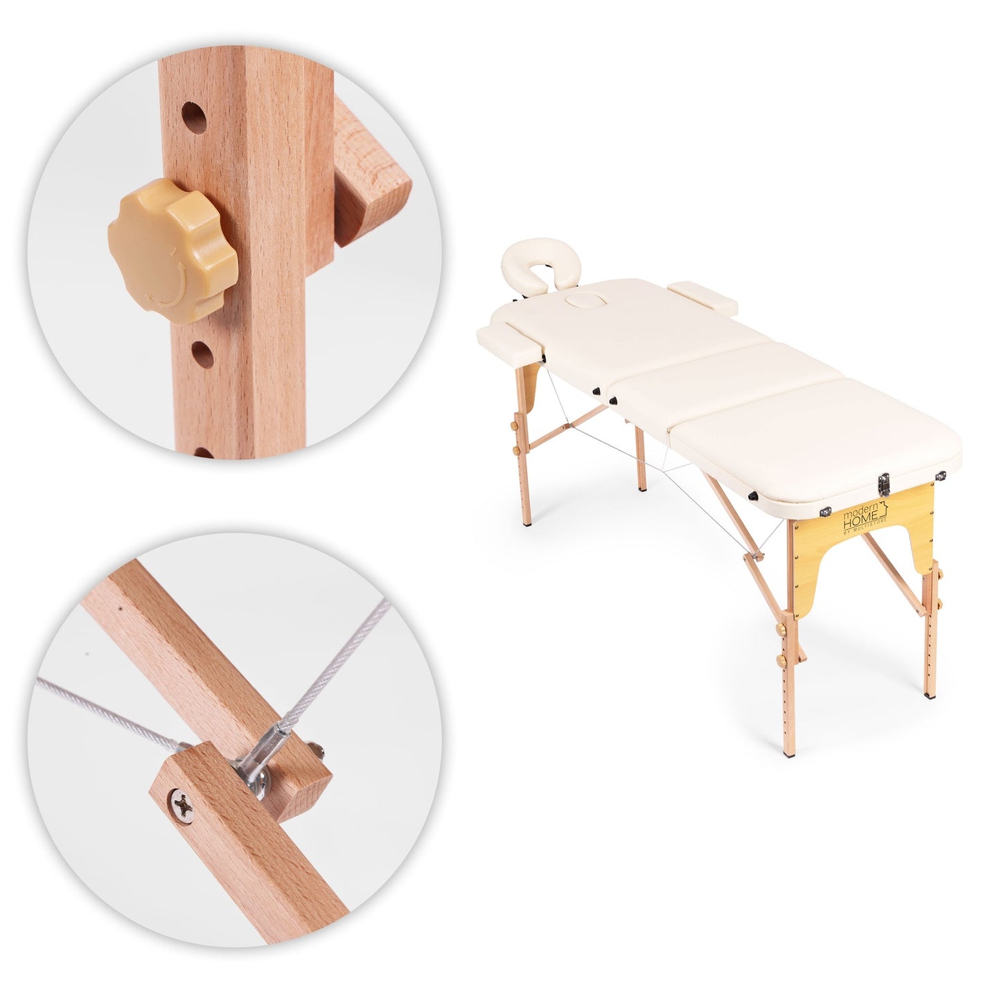 3-Section Foldable Wooden Massage Table with Carry Bag