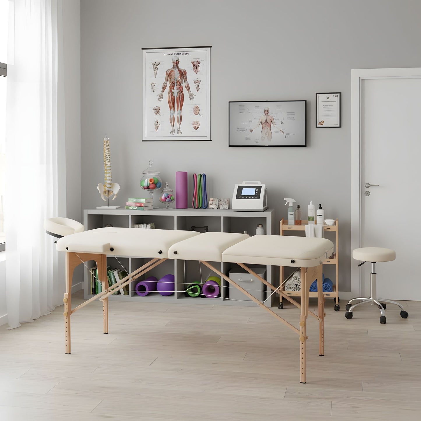 3-Section Foldable Wooden Massage Table with Carry Bag