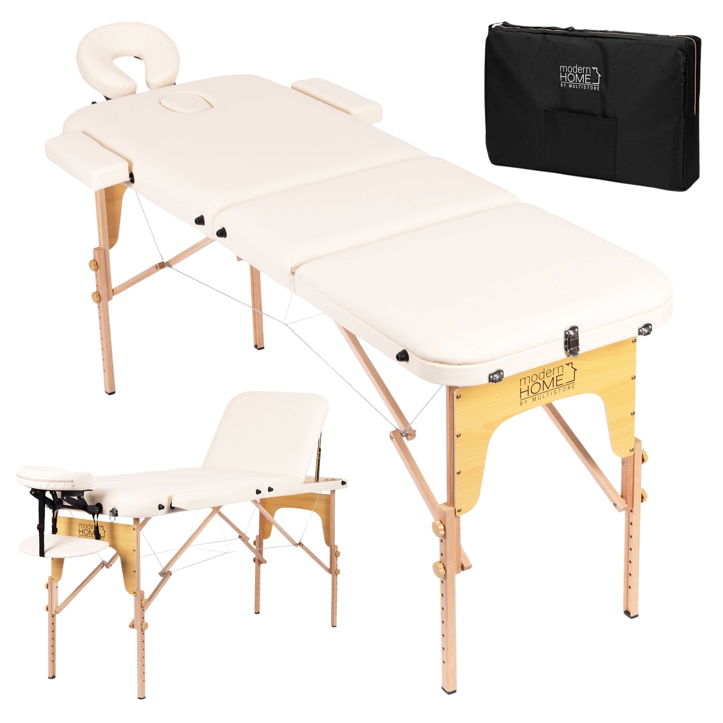 3-Section Foldable Wooden Massage Table with Carry Bag