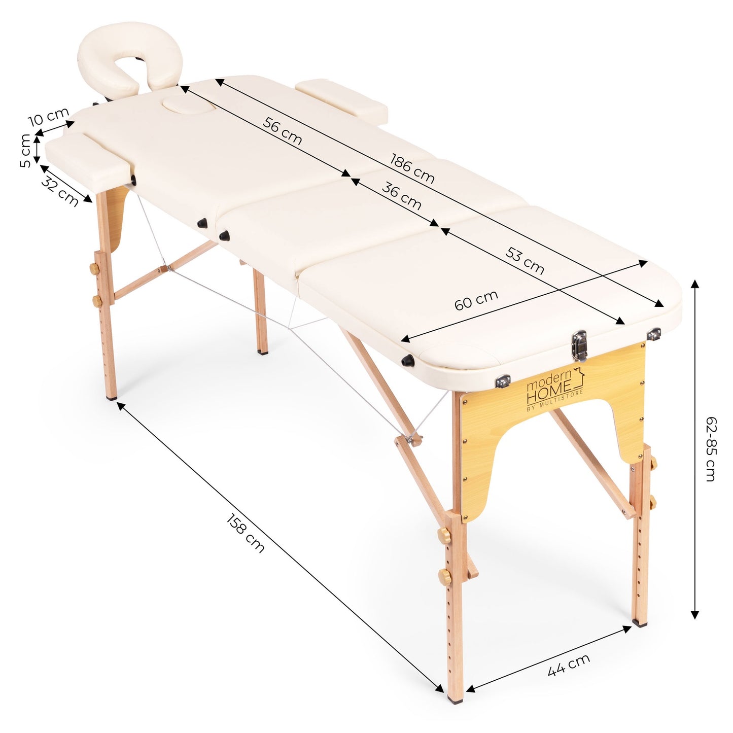 3-Section Foldable Wooden Massage Table with Carry Bag