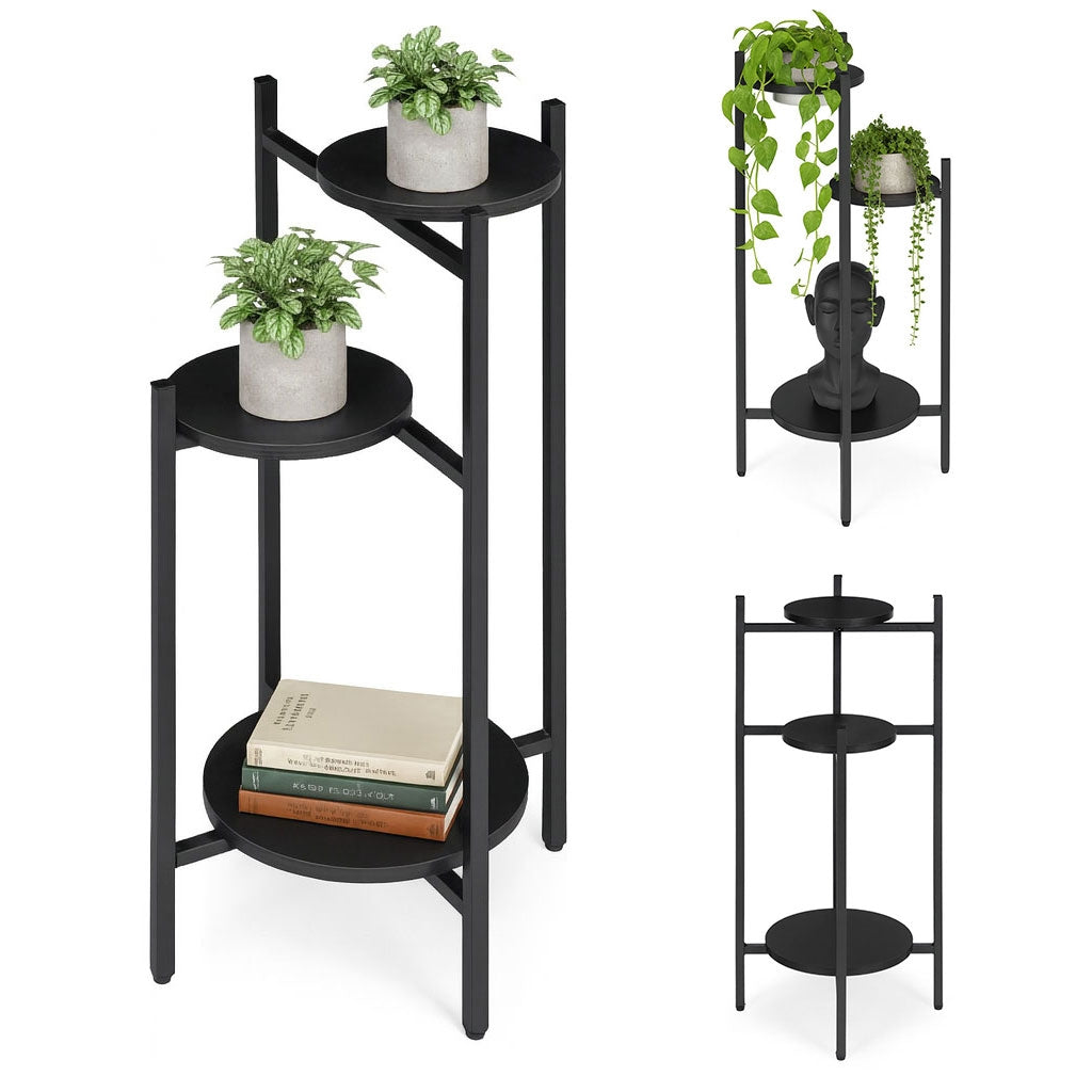 3-Tier Black Metal Plant Stand – Indoor Flower Display