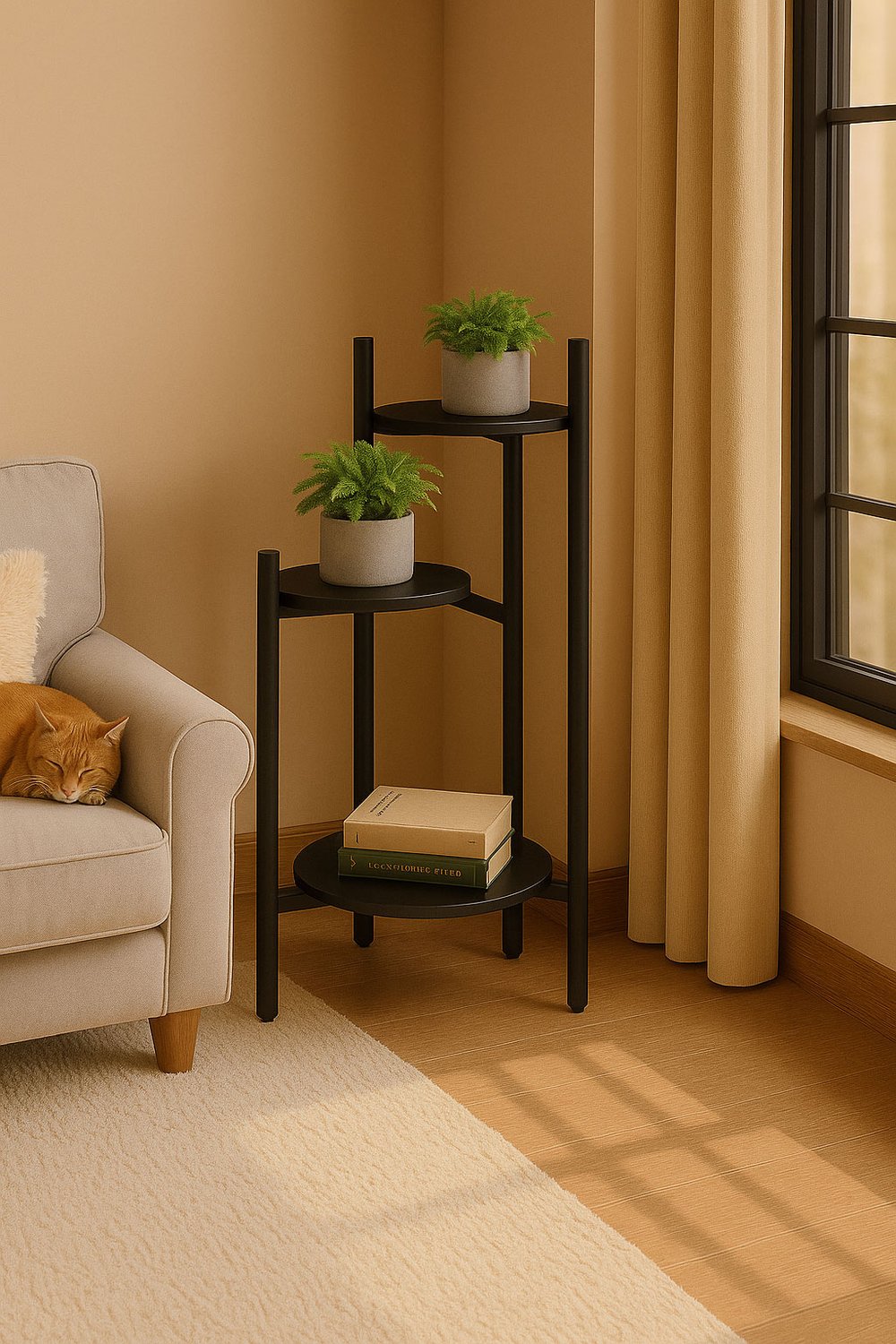 3-Tier Black Metal Plant Stand – Indoor Flower Display