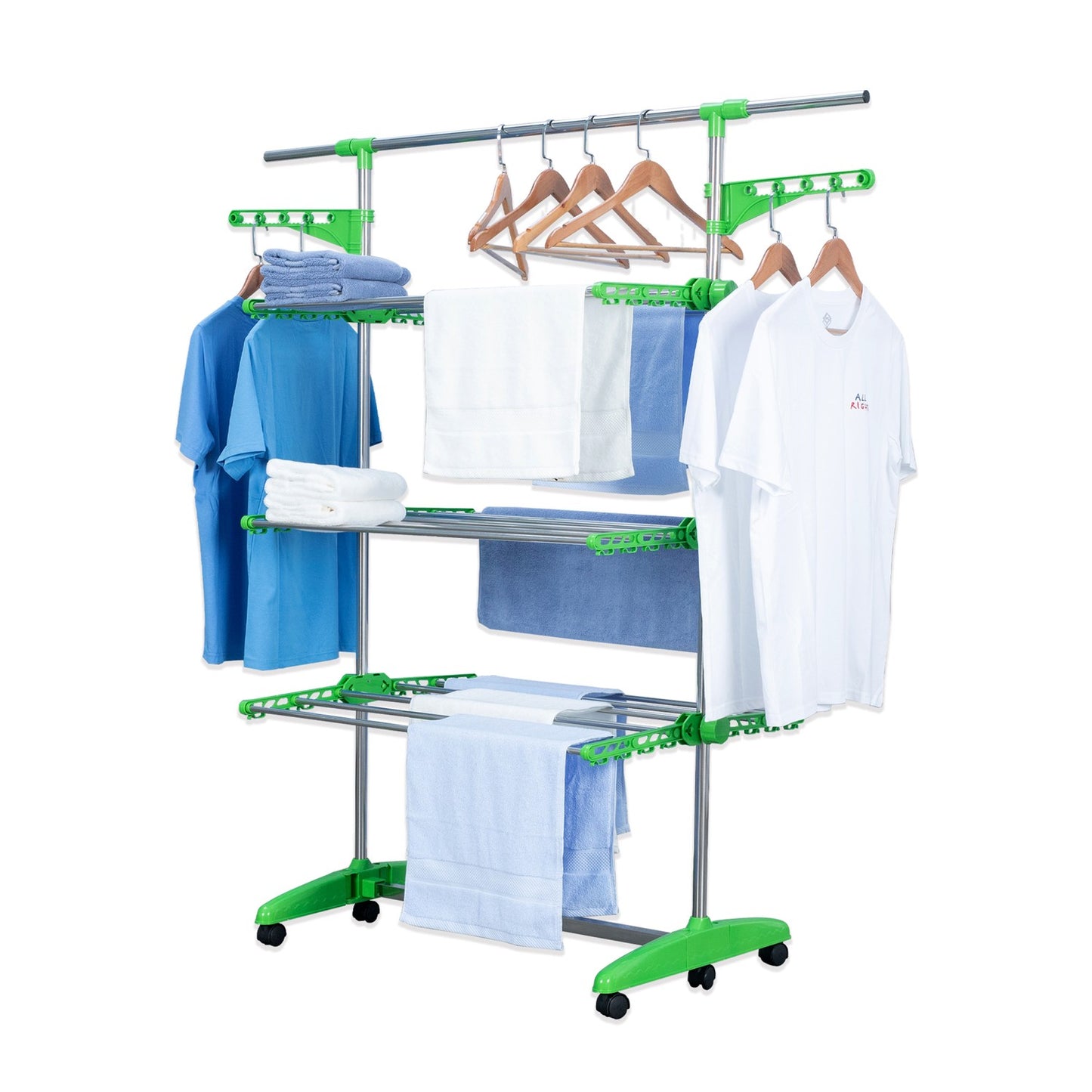 3-Tier Clothes Drying Rack, Large Capacity, Green