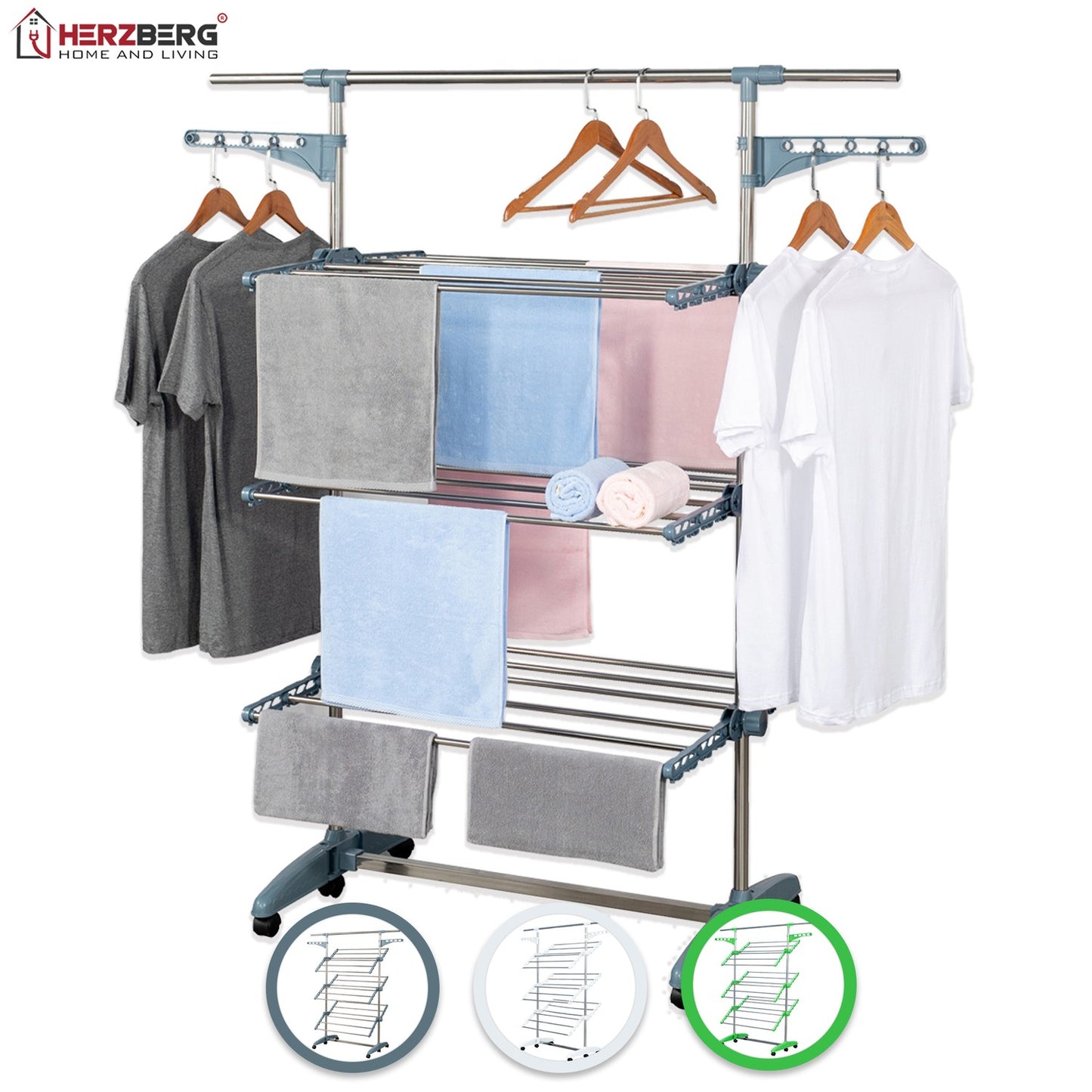 3-Tier Clothes Drying Rack, Large Capacity, Green