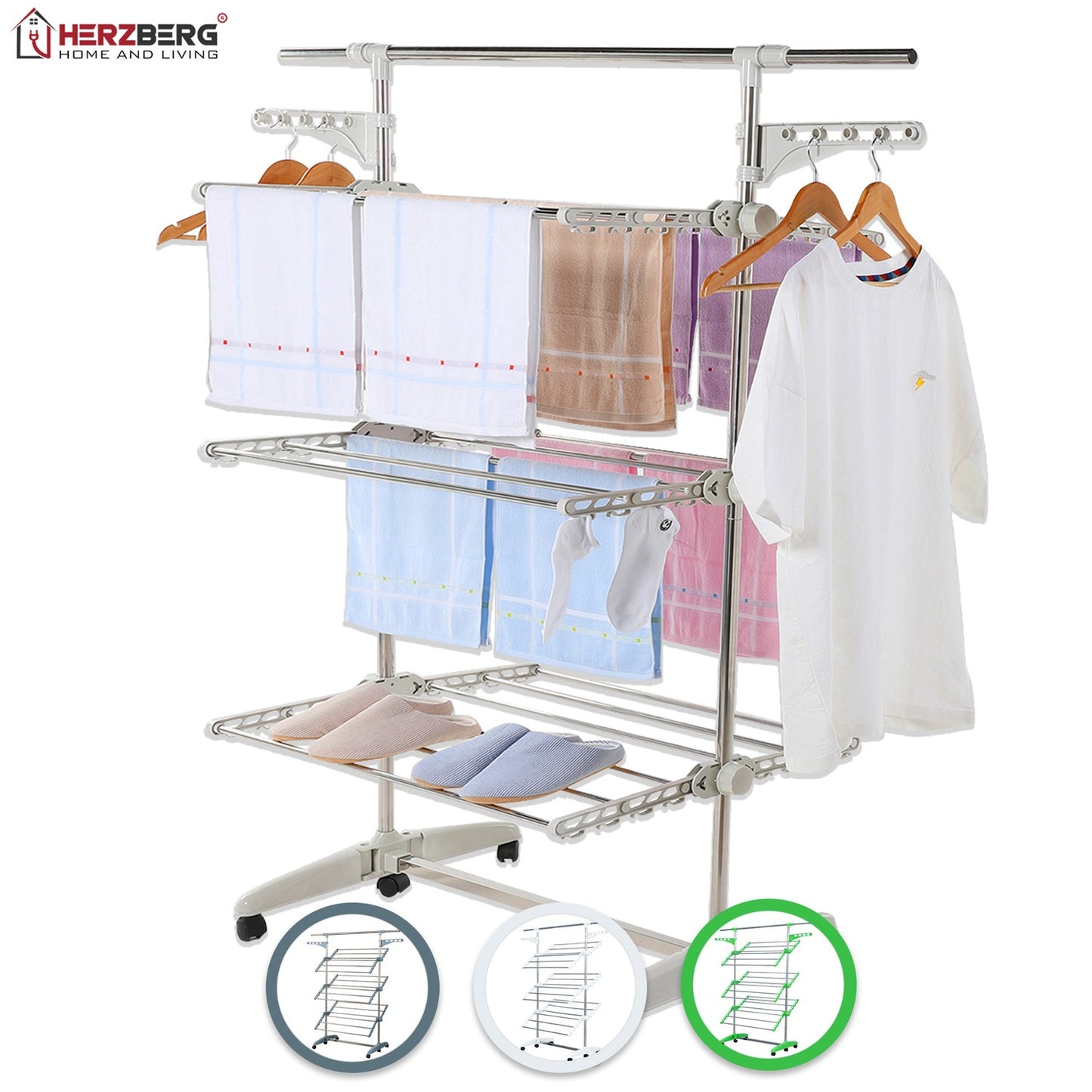 3-Tier Clothes Drying Rack, Large Capacity, Green
