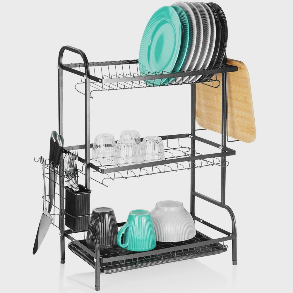 3-Tier Metal Dish Rack, Black, 54.5x24.5x60 cm