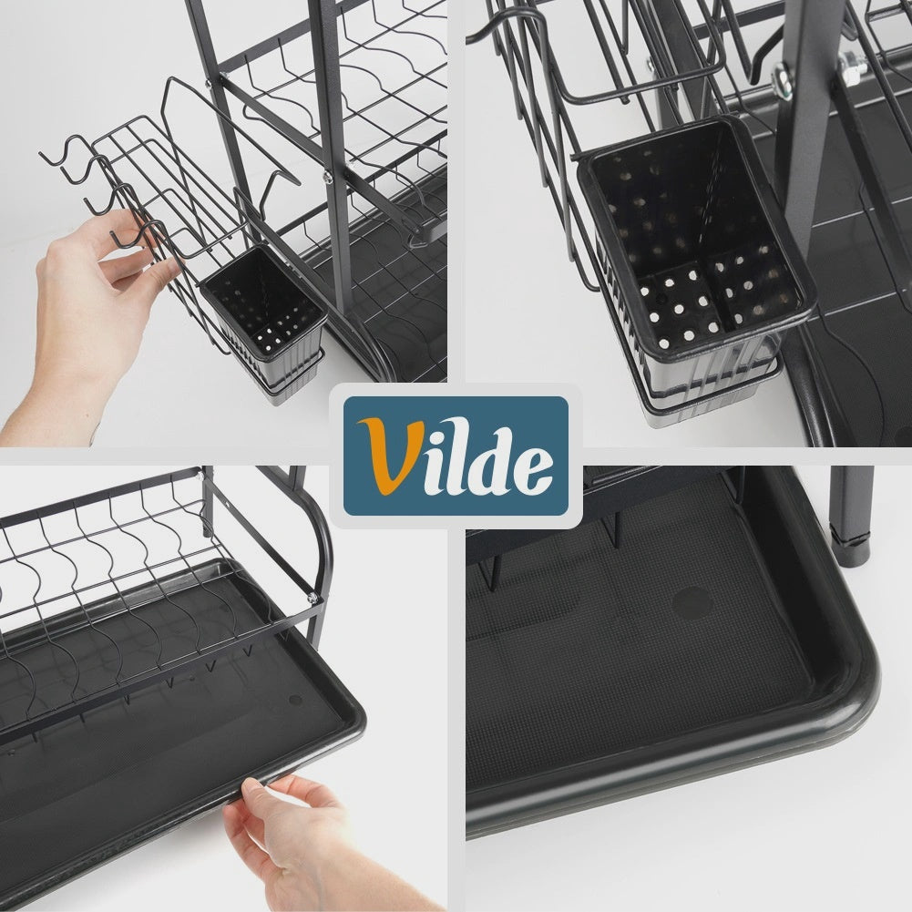 3-Tier Metal Dish Rack, Black, 54.5x24.5x60 cm