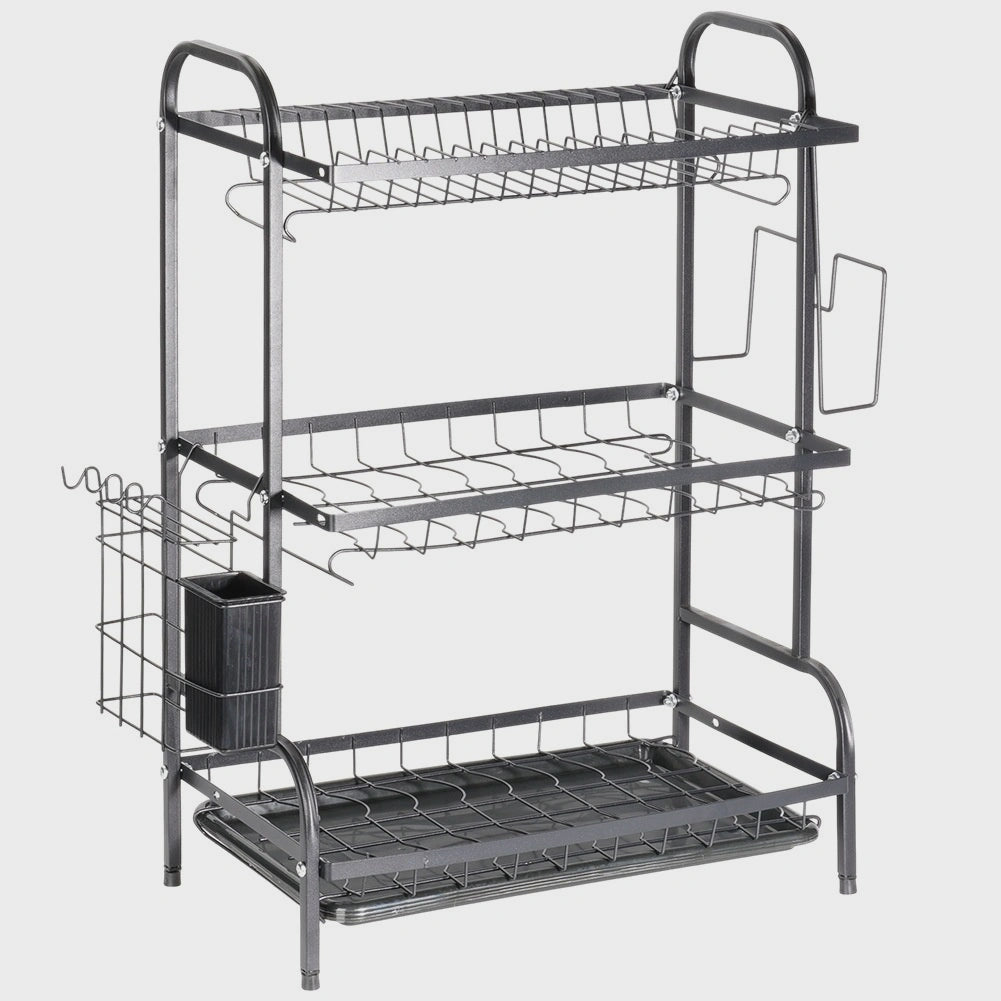 3-Tier Metal Dish Rack, Black, 54.5x24.5x60 cm
