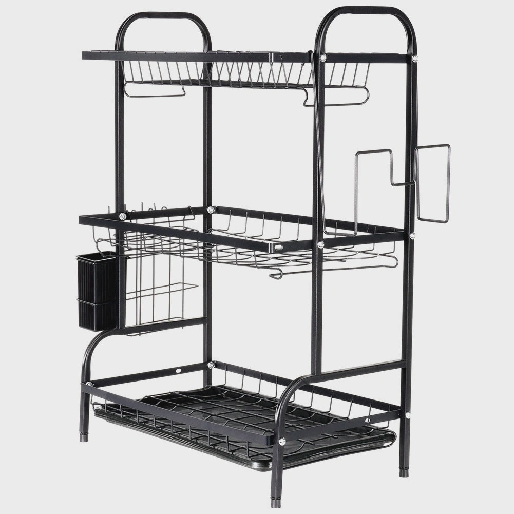 3-Tier Metal Dish Rack, Black, 54.5x24.5x60 cm