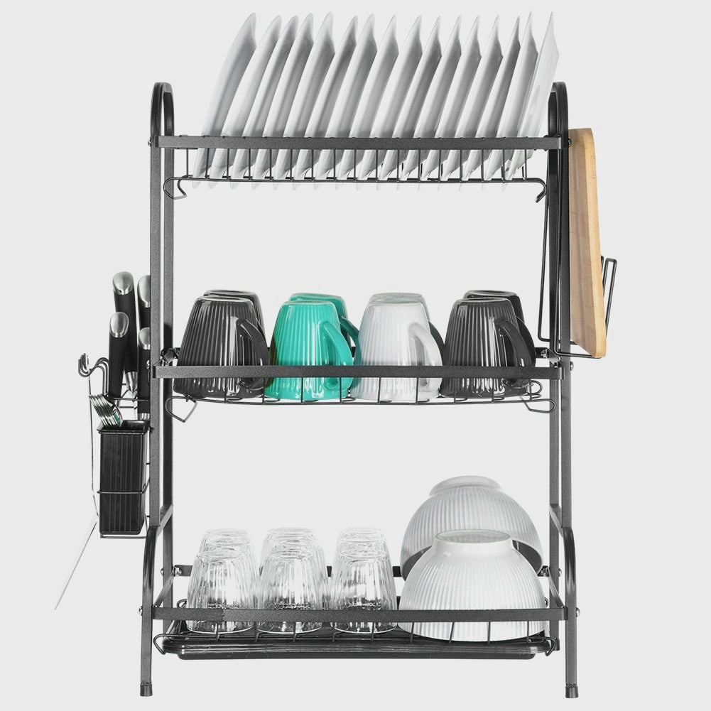 3-Tier Metal Dish Rack, Black, 54.5x24.5x60 cm
