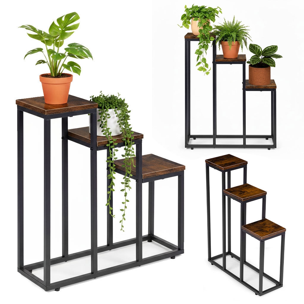 3-Tier Plant Stand – Steel, Chipboard Shelves