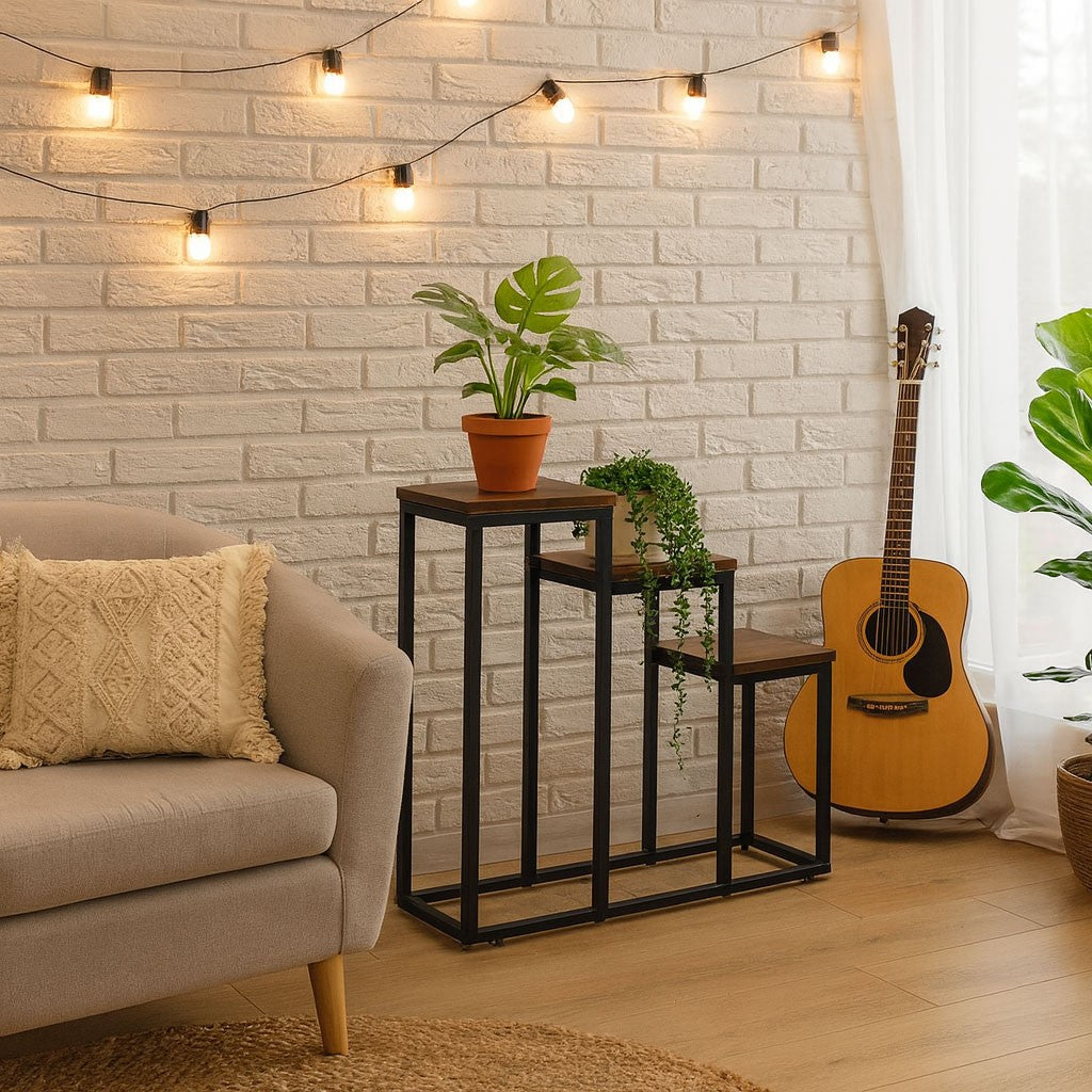 3-Tier Plant Stand – Steel, Chipboard Shelves