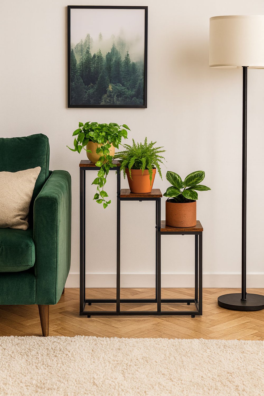 3-Tier Plant Stand – Steel, Chipboard Shelves