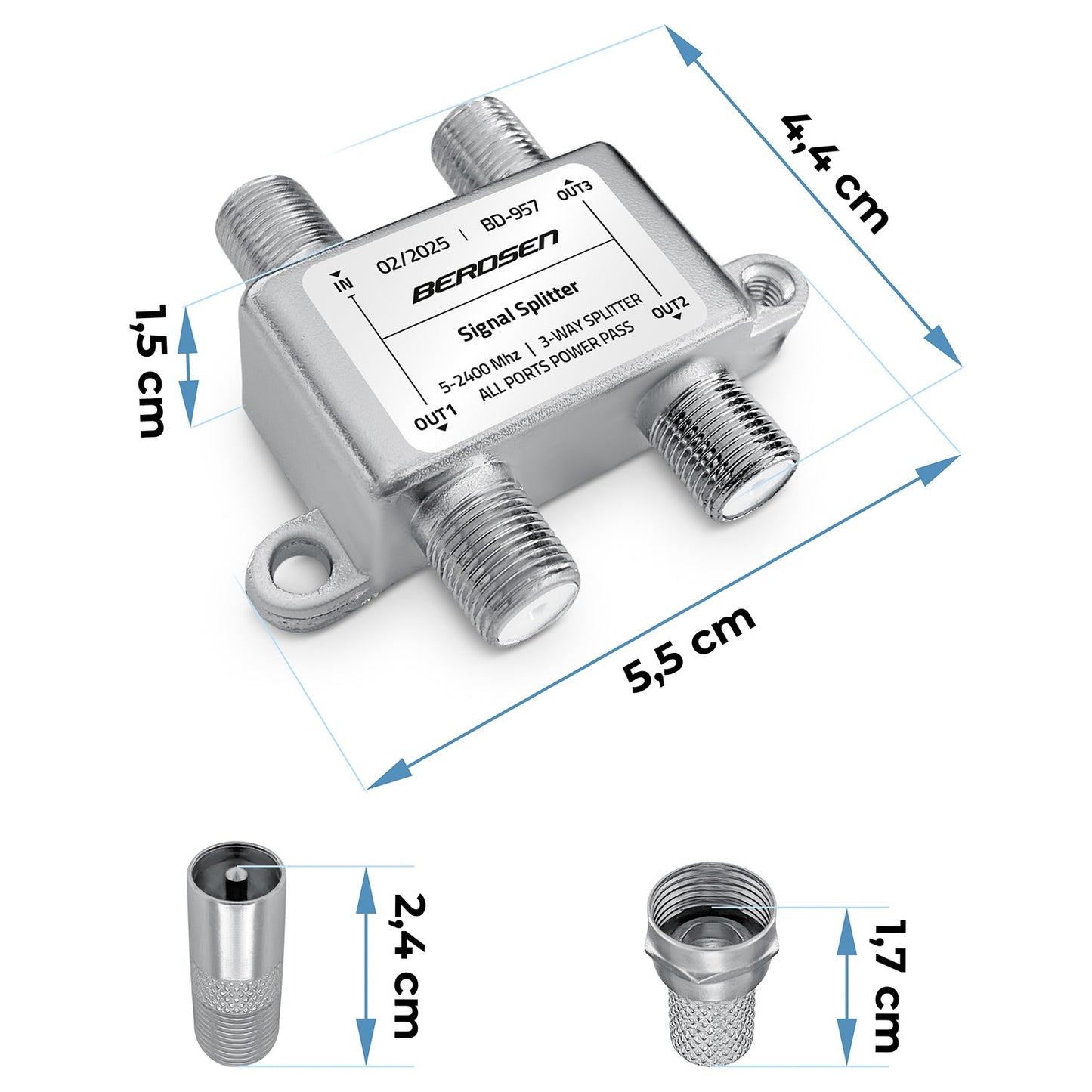 3-Way Passive Antenna Splitter, 5–2400 MHz