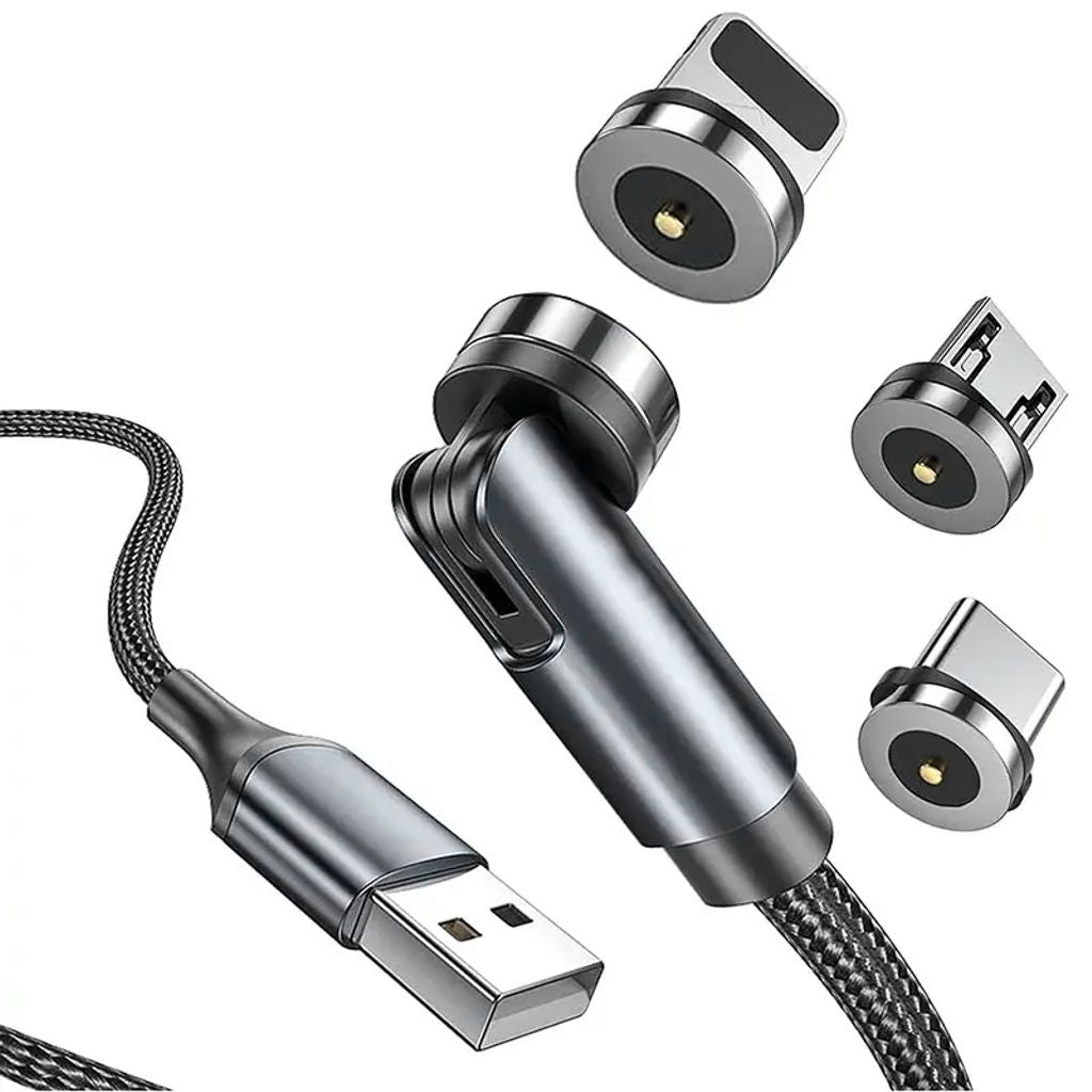 3-in-1 360° Magnetic Cable Lightning, USB-C, Micro-USB, 2.4A - Black
