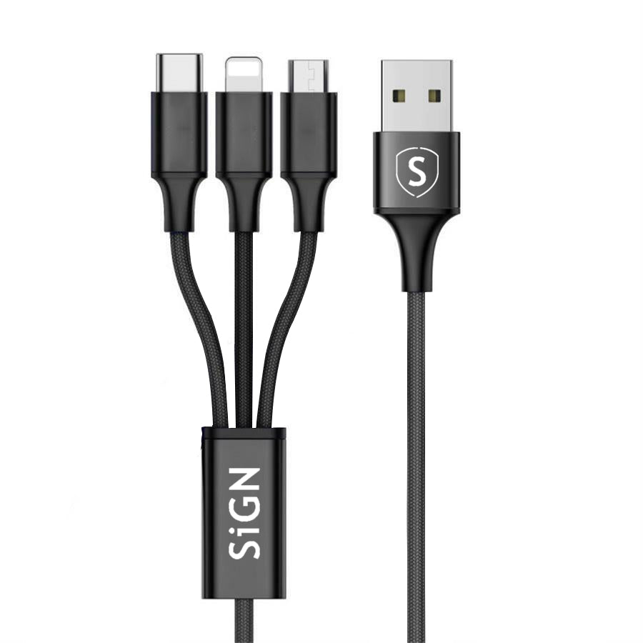 3-in-1 Cable Lightning, USB-C, Micro-USB, 2.4A, 0.25m - Black