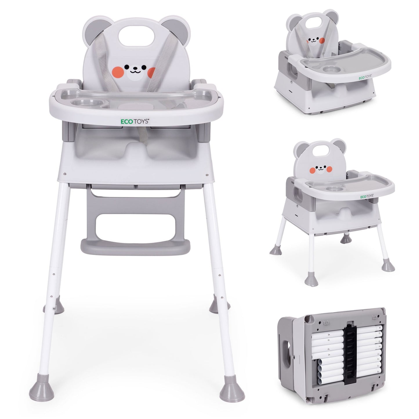 3-in-1 High Chair for Kids, Double Tray, 5-Point Harness
