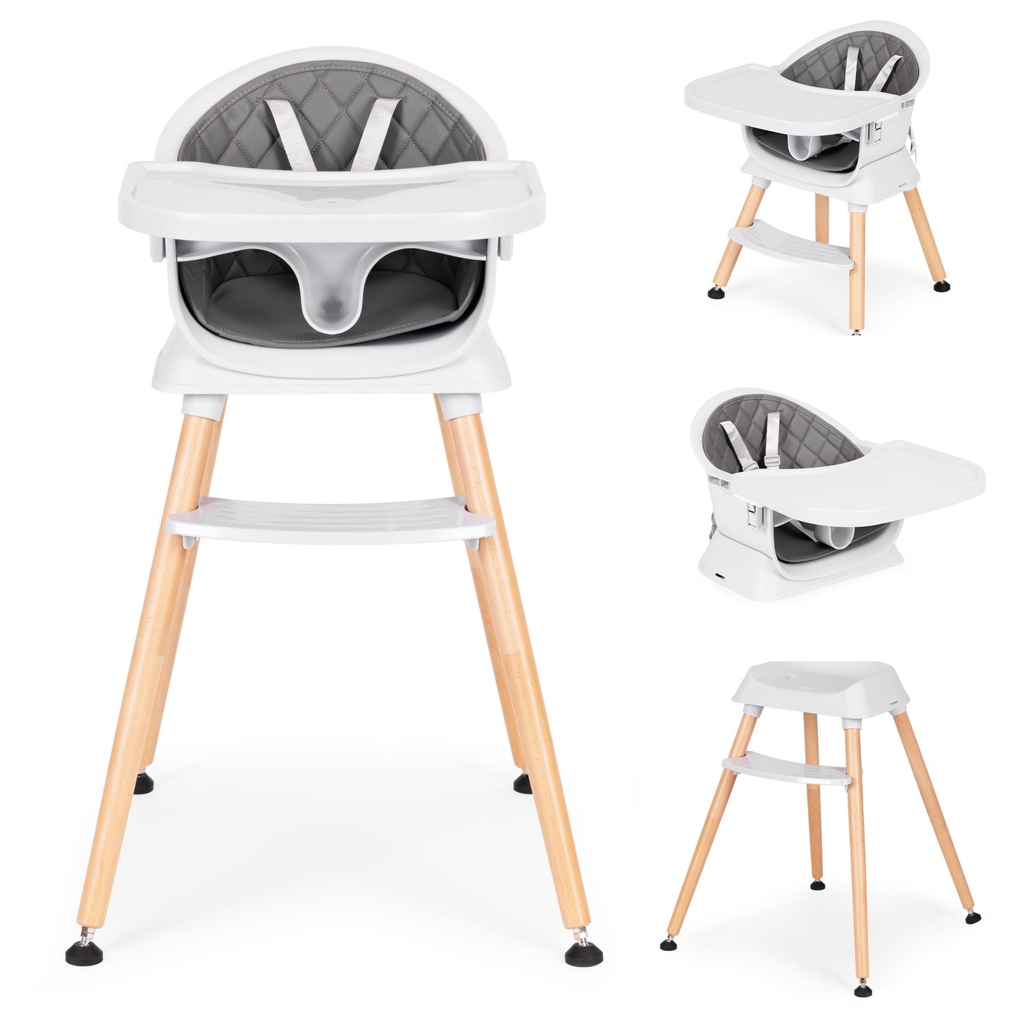 3-in-1 High Chair with Tray, Grey, Eco-Leather
