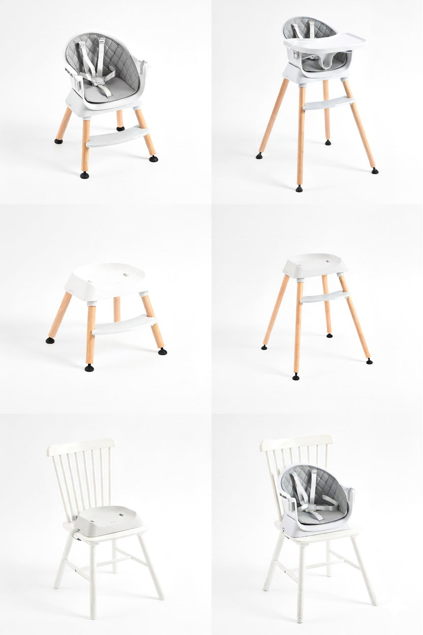 3-in-1 High Chair with Tray, Grey, Eco-Leather