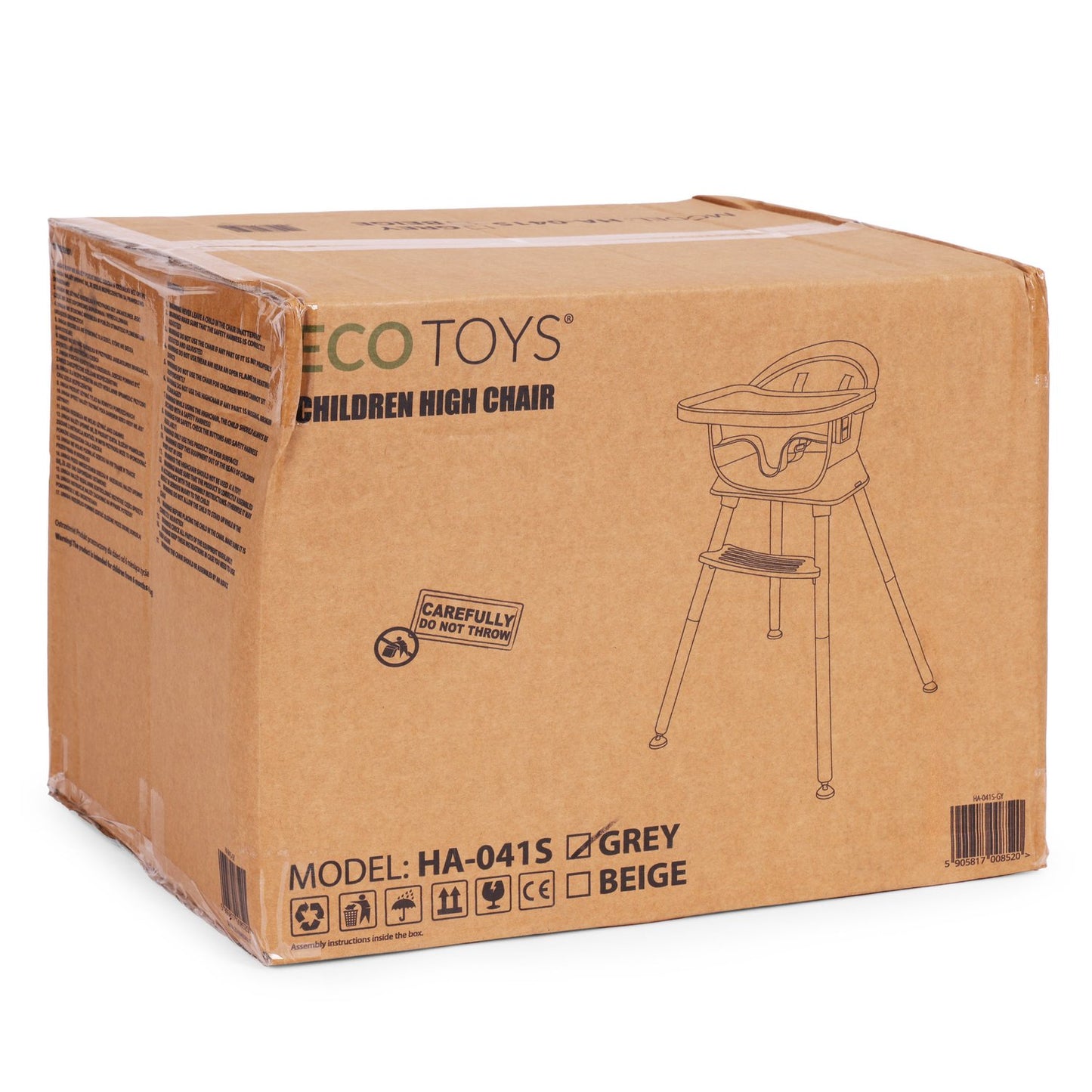 3-in-1 High Chair with Tray, Grey, Eco-Leather