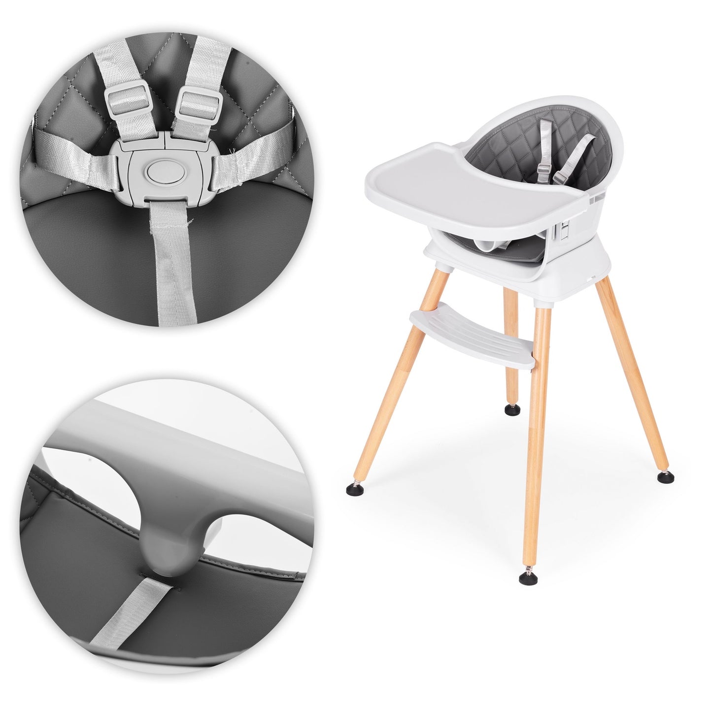 3-in-1 High Chair with Tray, Grey, Eco-Leather