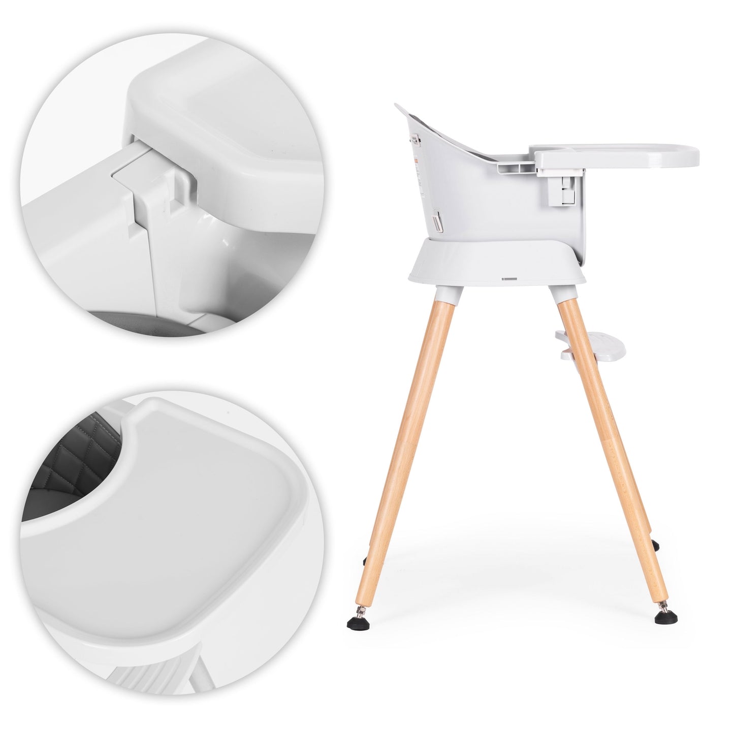 3-in-1 High Chair with Tray, Grey, Eco-Leather