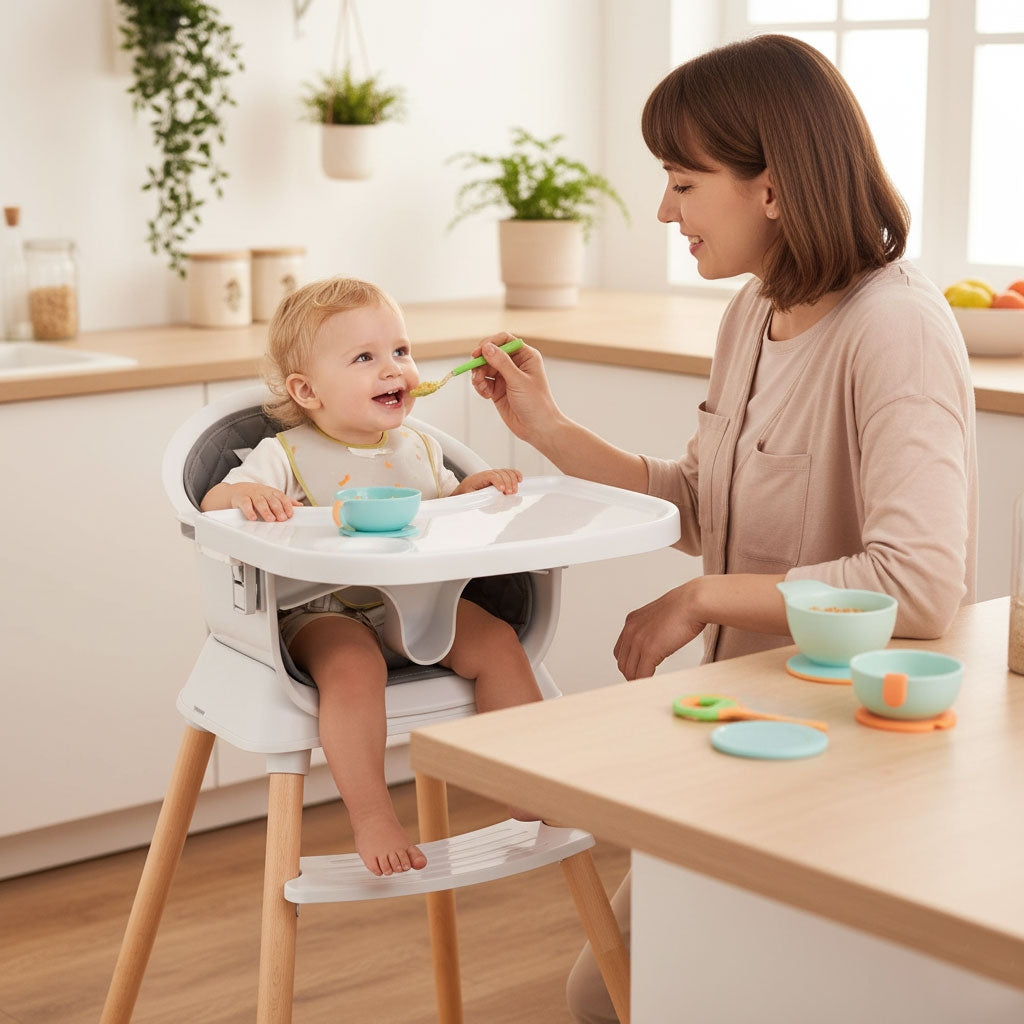 3-in-1 High Chair with Tray, Grey, Eco-Leather