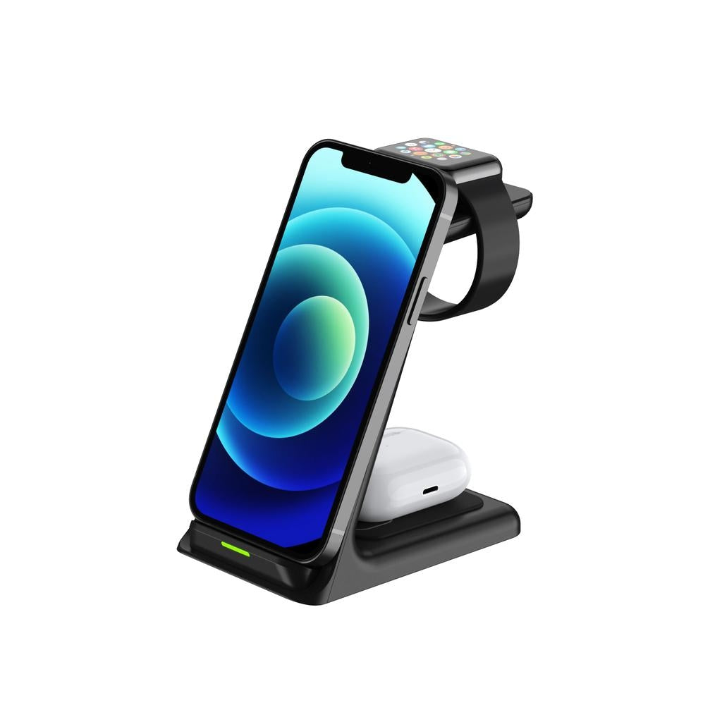3-in-1 Qi Wireless Charging Station 15W - Black