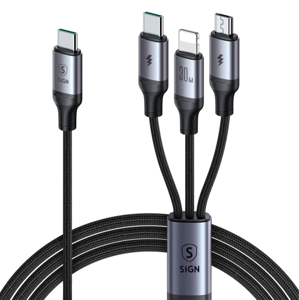 3-in-1 USB-C to Lightning, USB-C, Micro-USB, 1.2m - Black