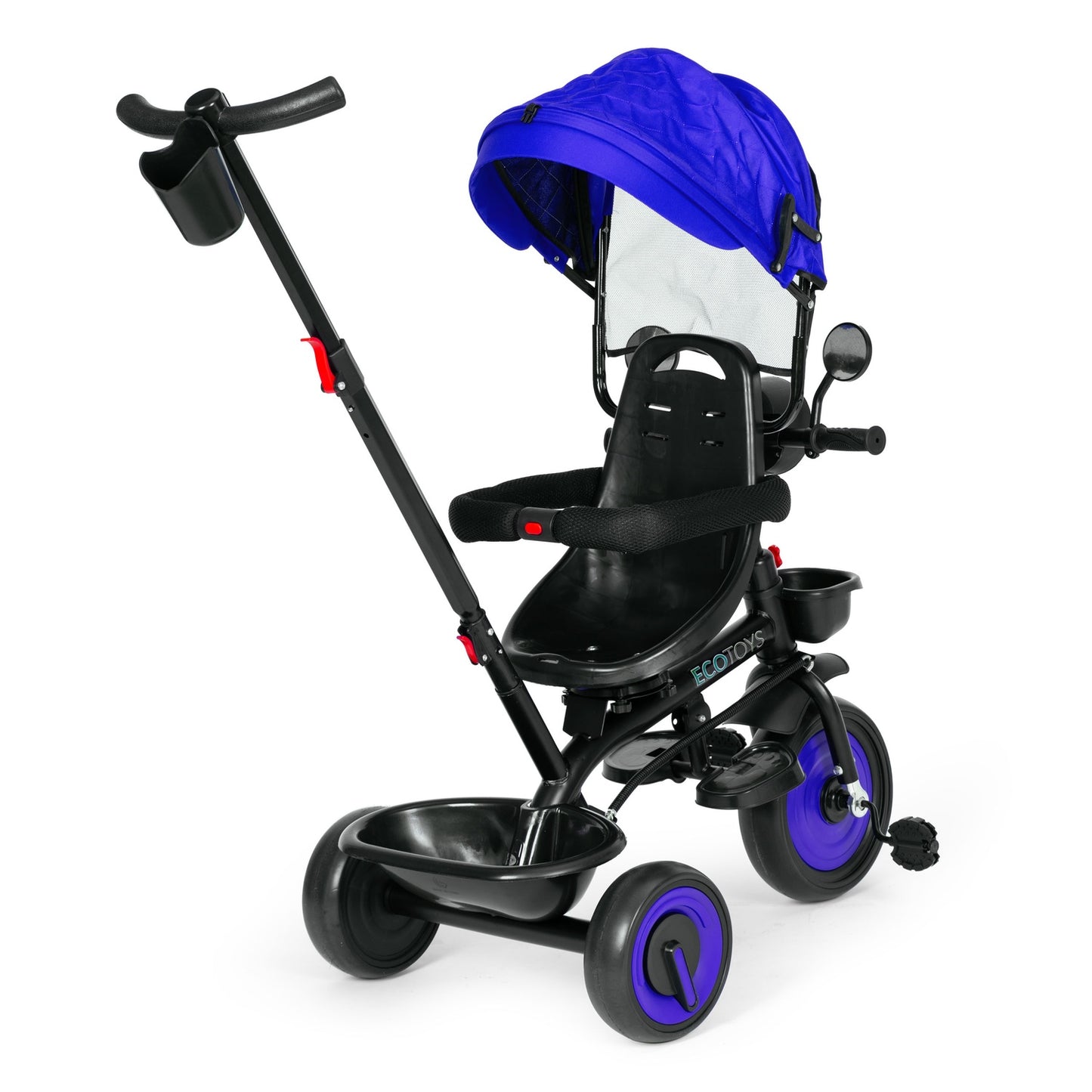 3-in-1 tricycle stroller for children with swivel seat, canopy, blue, ECOTOYS
