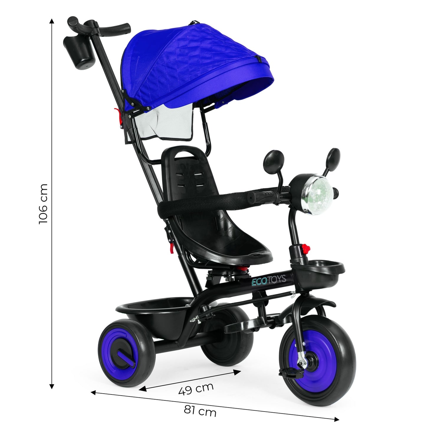 3-in-1 tricycle stroller for children with swivel seat, canopy, blue, ECOTOYS