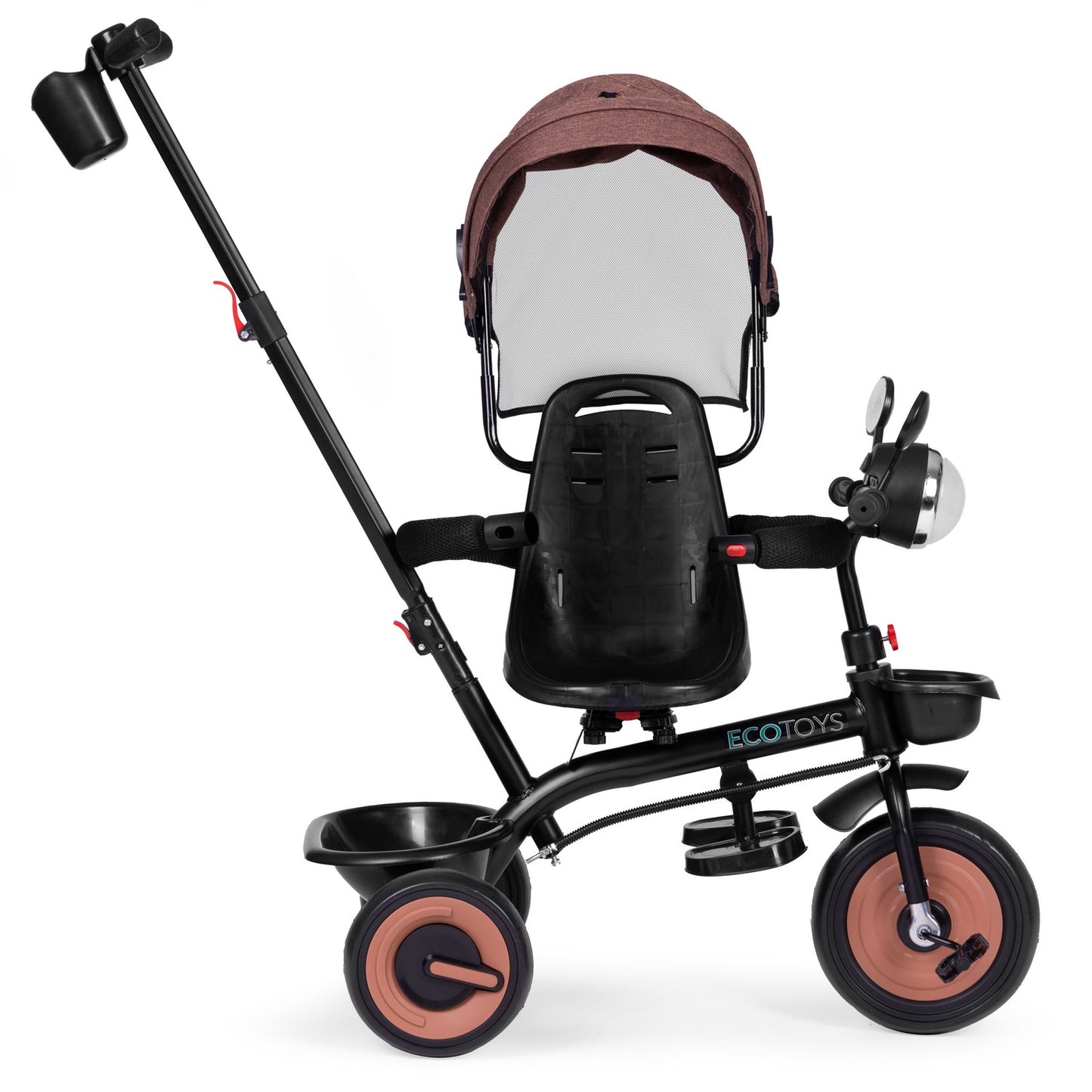 3-in-1 tricycle stroller for children with swivel seat, canopy, brown, ECOTOYS